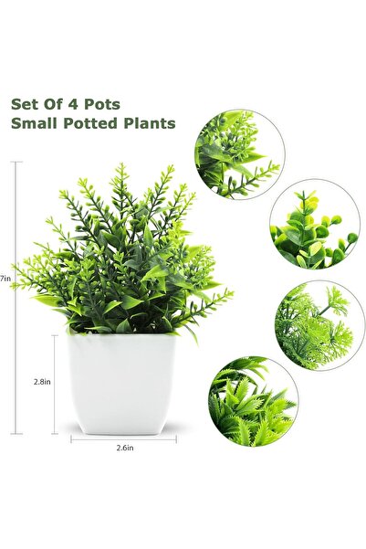 Generic 4Pcs Small Pack Fake Plants in Pots Artificial Eucalyptus Plant Mini Potted Faux Plants