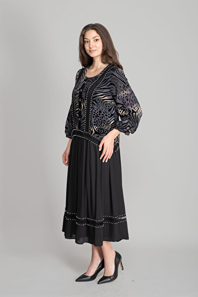 GUMANIZE Women's Round Neck Burnout Velvet Blouse Dress