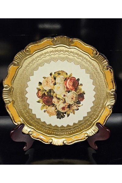 ALANYA HOME DECOR Rose Tray Round Gold Presentation 28cm X 28cm Rose Tray Round Gold Presentation