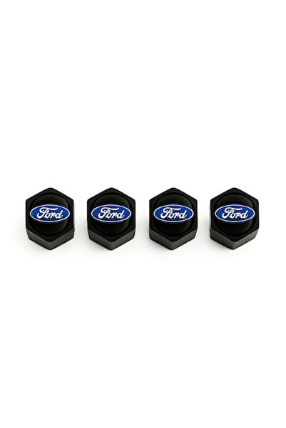 OEM Set de 4 capace de supapă hexagonale Ford – aluminiu negru, logo clasic