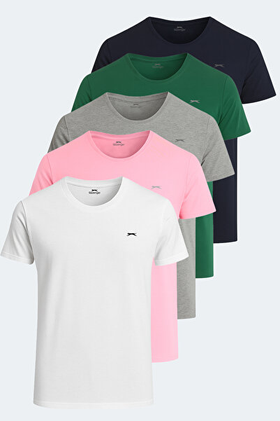 Slazenger Sander Ktn Set of 5 Men's T-Shirts - White - Gray - Navy Blue - Dark Green - Light Pink