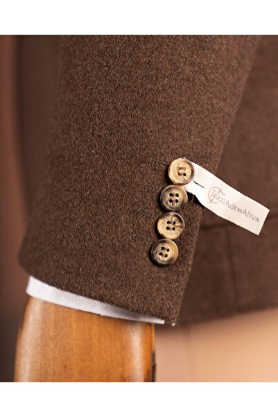 TerziAdemAltun Italian Style S Slim Fit Mono Collar Bag Pocket Men's Jacket Brown T15057