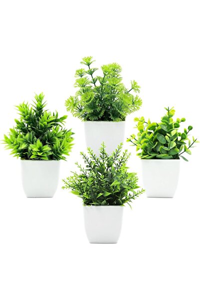 Generic 4Pcs Small Pack Fake Plants in Pots Artificial Eucalyptus Plant Mini Potted Faux Plants