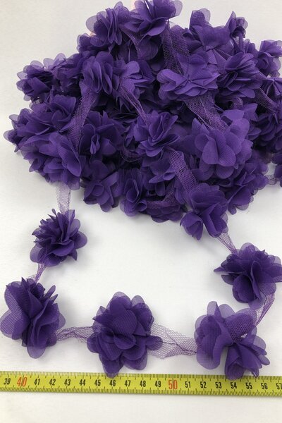 Fiyonks Atölye Laser Cut Flower, Decorative Flower Ribbon Tulle 5 Meters Long