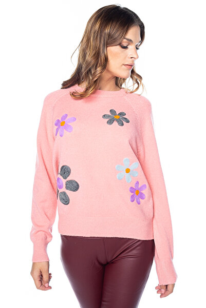 Jolenttine Floral sweater, wool and cashmere blend, Pink