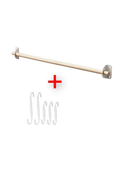 TEZPAZAR Nereby Ahşap Duvar Rayı 60 Cm + 5'li Kanca Set Mutfak Düzenleyici Ra...