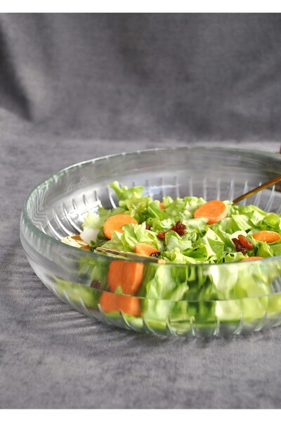 Qualitev Cage Large Glass Salad Bowl 26 cm Fruit Bowl Pasta Presentation Bowl
