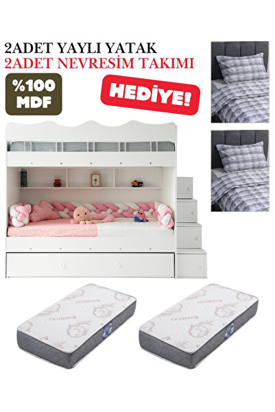 miracool Bulut Ranza / %100 MDF / 2 Adet Bambo Yaylı Yatak / 2 Adet Nevresim ...