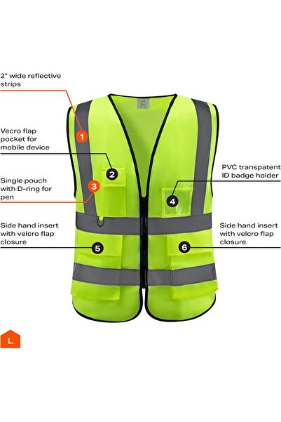 Lawazim Unisex High Visibility Safety Vest Multi-Pocket - XL, Yellow, 160g