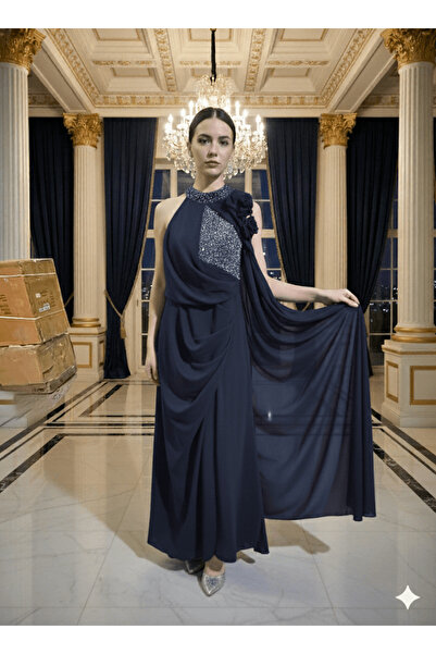 alqarat Elegant Embellished Halter Neck Gown