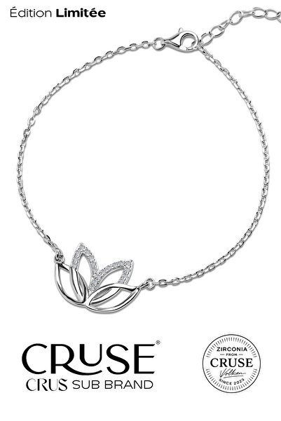 Cruse 925 Ayar Gümüş Lotus’un Işıltısı Bileklik 18 Ayar Beyaz Altın Kaplama