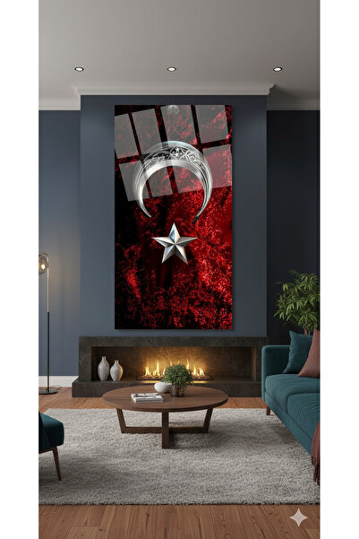 BLT DİZAYN Red Black Moon Star Glass Painting