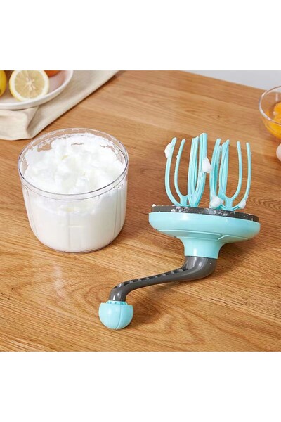 Flippy Manual Hand Mixer for Eggs, Cream, Dough, Transparent Bowl, 24.5x11.5 cm, Green