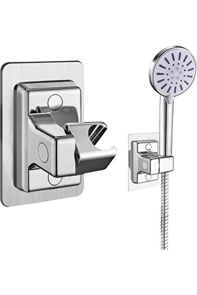 EXCEFORE Universal Adjustable Adhesive Shower Head Holder (Plastic, Silver)