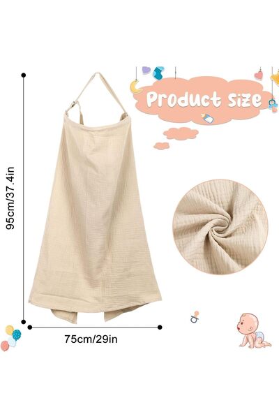 Generic Muslin Nursing Cover - 100% Cotton, Breathable, Adjustable Neck Strap, 360° Coverage (Khaki)