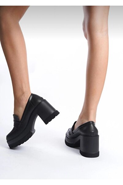 dabab shoes Loftia Women's Black Leather Chunky Heeled Loafer