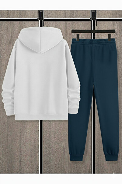 EVIus Hooded New York Printed Full Winter Inner Complete Fleece-Lined Oversized Tracksuit Set