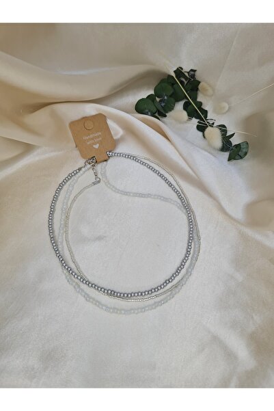 ZEYM COLLECTION Silver White 4-Piece Beaded Necklace Set – Handmade Layered Pearl-Looking Choker, Colorful Necklace Combination