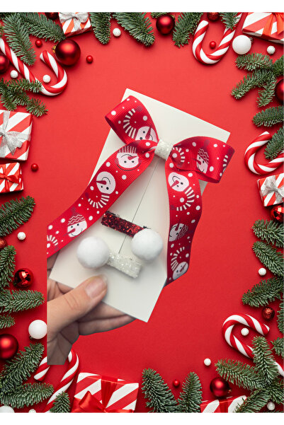 Toka Perisi Новогодишен подарък - комплект ленти с помпони за коса (метална щипка 4,5 см)