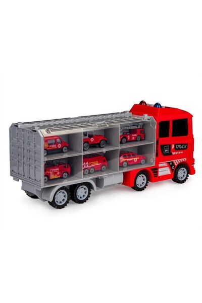 Selgot Truck set with 6 fire engine toy cars, TIR truck transporter, 41 cm length