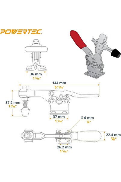POWERTEC 20327 Quick Release Horizontal Toggle Clamp 201B - 300 lb Holding Capacity, 4PK