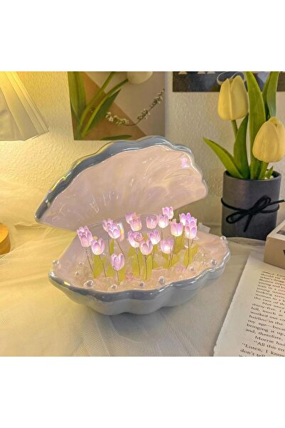 NALACAL DIY Tulip Night Light, 20-Flower Shell Table Lamp (Purple)