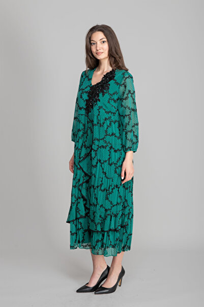 GUMANIZE Women's V-Neck Flocked Glitter Dress