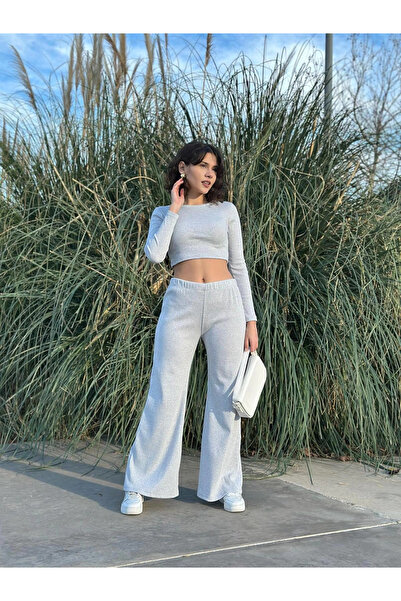 ZENGEZUR MALL Sptrns Wide Leg Suit Pants Gray W1197 (204334) (Size: S)