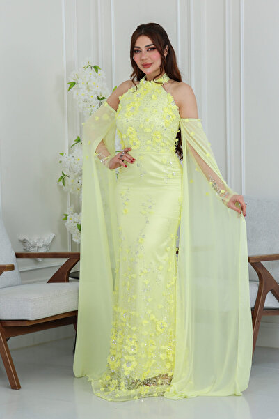 modern designer فستان سهرة بتطريز ورود بارز