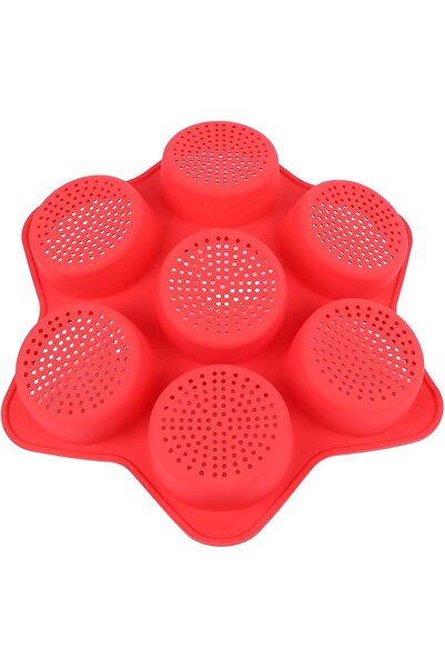 Flippy Silicone Baking Molds, 7 Round Molds for Burgers and Pastries, 38.5 x 4 cm, Red