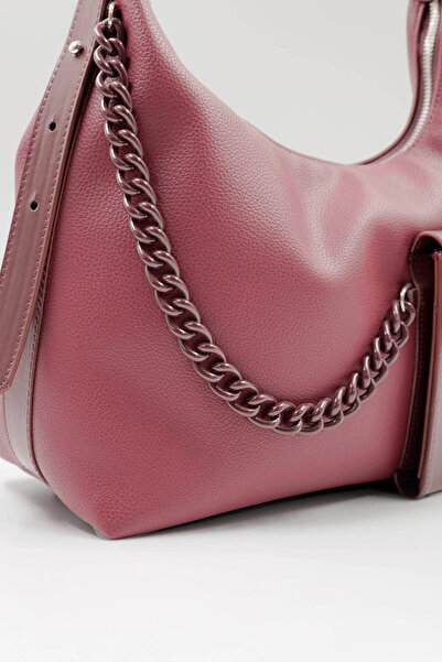 Hüvendo Women's Casual Shoulder Bag with Chain and Front Pocket Detail Adjustable Strap Burgundy