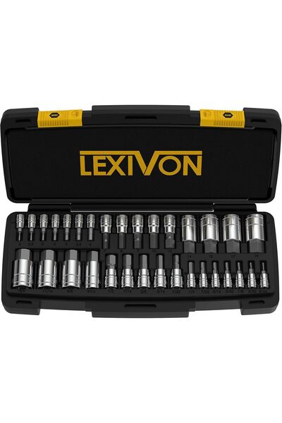 LEXIVON طقم مقابس بت سداسي، 32 قطعة، متري 2-19 مم وSAE 5/64"-3/4"، 1/4" 3/8" ...