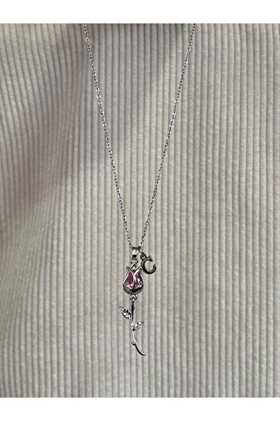 bijoux uniques aşkın simgesi C harfli çelik lale kolye