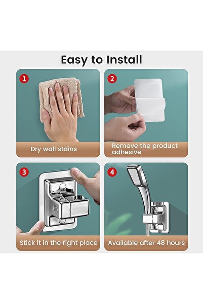 EXCEFORE Universal Adjustable Adhesive Shower Head Holder (Plastic, Silver)