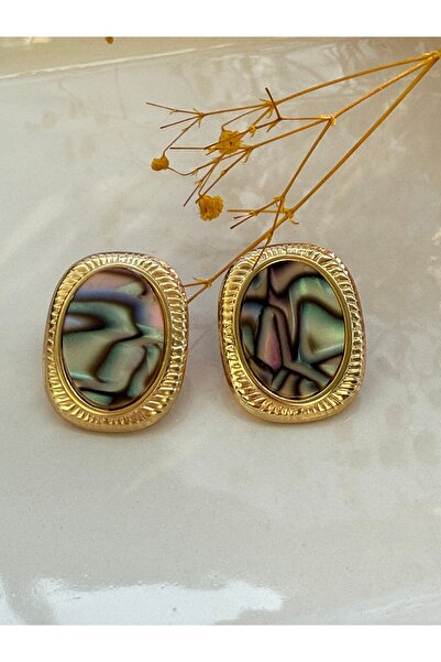 Blotch Vintage Modern and Cool Oval Wave Pattern Iridescent Stud Earring