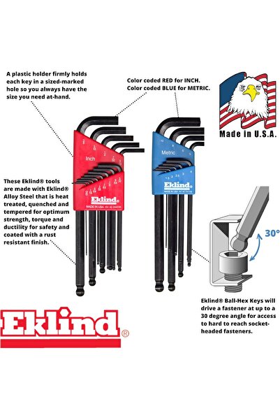 Eklind 13222 Ball-Hex L-Key Allen Wrench Combo Inch/MM, 22-piece set