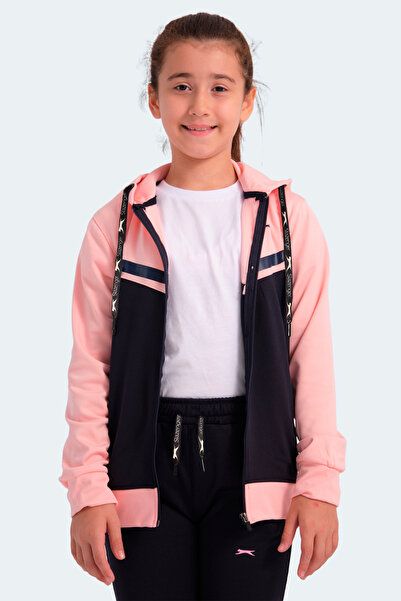 Slazenger Noon Girl's Zippered Hooded Pocket Navy Blue / Pink Tracksuit Set