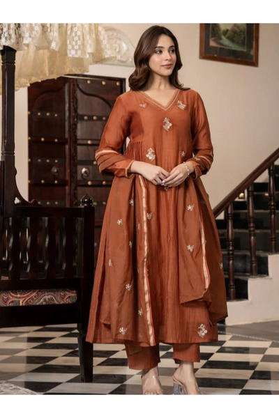 MYSMAR Orange Viscose Cotton Salwar Kameez Dupatta - ALV2001 | Orange