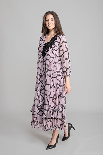 GUMANIZE Women's V-Neck Flocked Glitter Dress