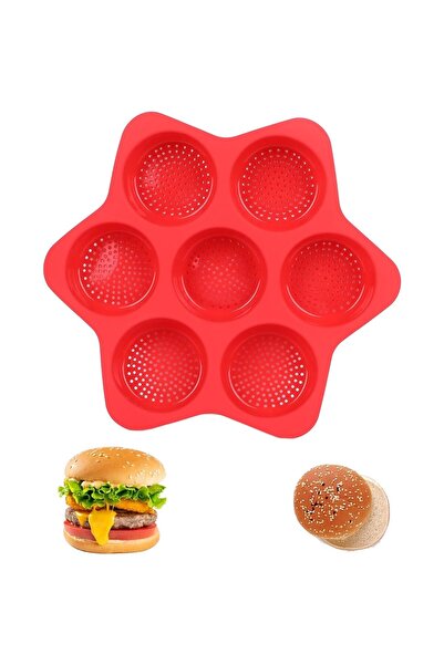 Flippy Silicone Baking Molds, 7 Round Molds for Burgers and Pastries, 38.5 x 4 cm, Red
