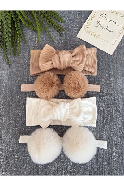 pempem bandana ربطة رأس منقوشة وشريط بوم بوم للفتيات الصغيرات