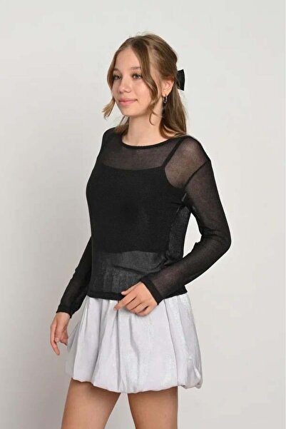 LOCO LOCO File Simli Kız 2'li Bluz - Siyah