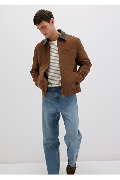 Mavi Regular Fit Faux Leather Brown Jacket with Collar Detail