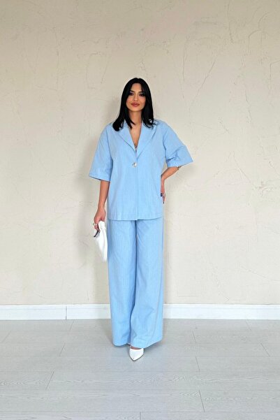 Kanonik Education Blue Front Single Button Jacket Pants Set