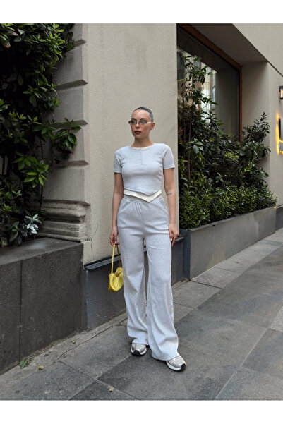 ZENGEZUR MALL Drnds Button Collar Gray Bottom Top Set S3943 (213733) (Size: S)