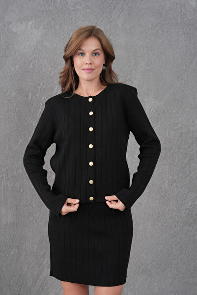 Park Karon Women's Crew Neck Button Closure Jacket Skirt Two-Piece Knitwear Set