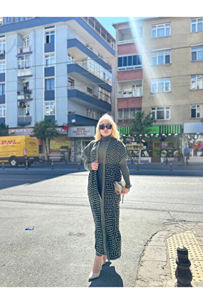 ZENGEZUR MALL Drnds Black Line Patterned Dress Cardigan Knitwear Set Khaki (211402) (Size: Standard)