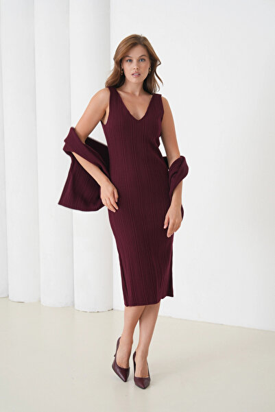 Park Karon Women's Crew Neck Textured Sweater Dress Two-Piece Knitwear Set