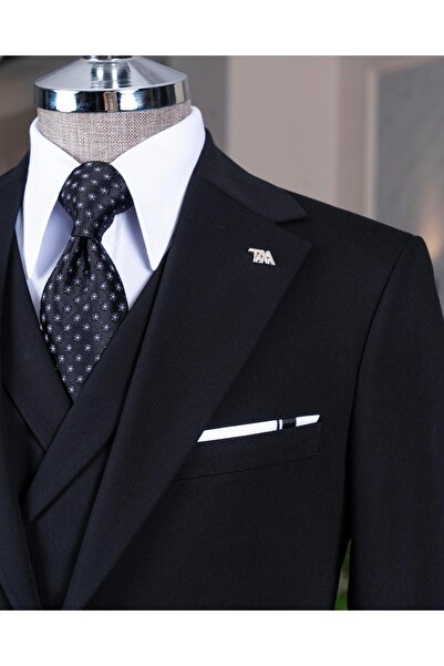 TerziAdemAltun Italian Style 8 Drop Jacket Vest Pants Suit Black T14591