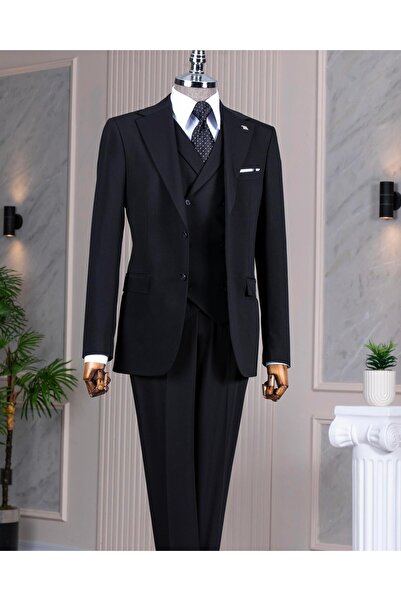 TerziAdemAltun Italian Style 8 Drop Jacket Vest Pants Suit Black T14591
